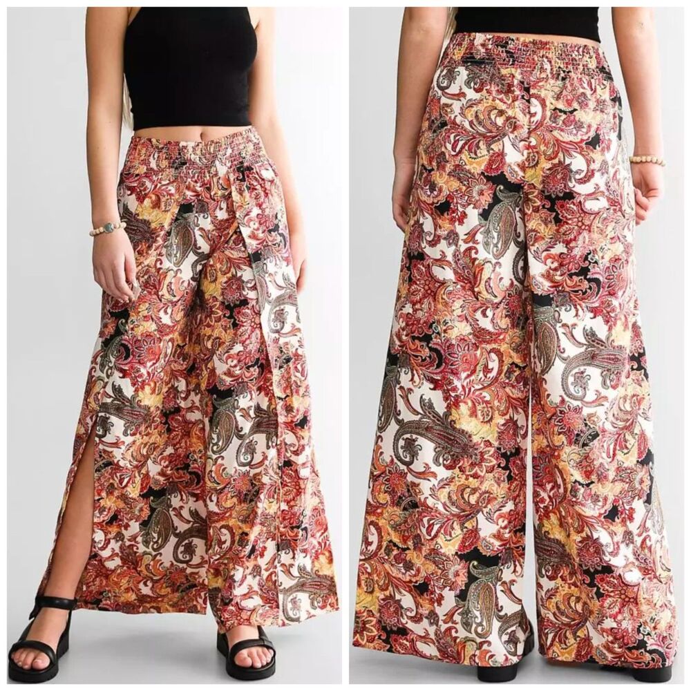 BUCKLE DAYTRIP Boho Paisley Floral Flyaway Wide-Leg Pant Size Large (10)